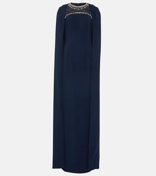 Украшенное платье-накидка из крепа JENNY PACKHAM, синий