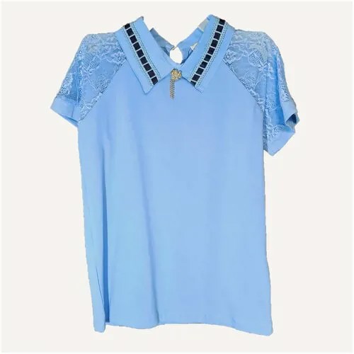 Школьная блуза Без бренда, на пуговицах, короткий рукав, размер 152, голубой