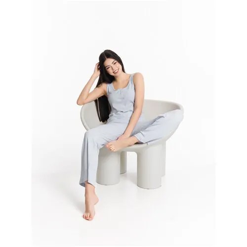 Комплект женский домашний Impresa / лапша топ + брюки, цв. серо-голубой, размер 50 / XL