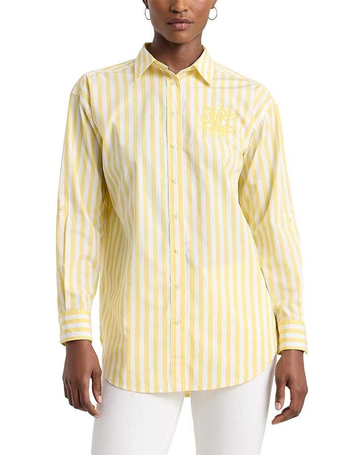 Рубашка LAUREN Ralph Lauren Oversize Striped Cotton Broadcloth, цвет Primrose Yellow/White