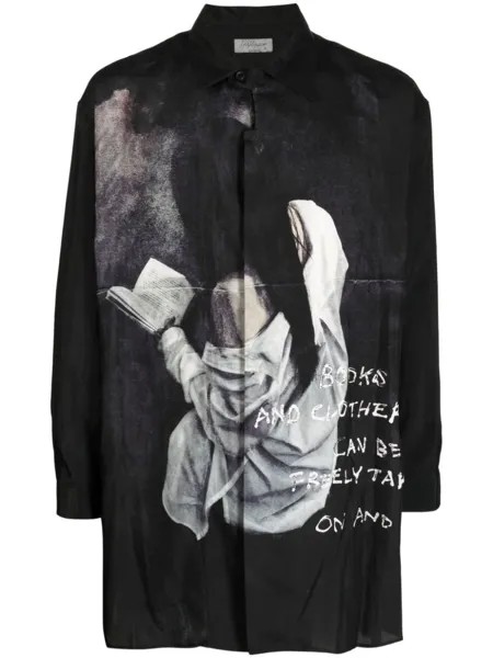 Рубашка с длинными рукавами и графичным принтом Yohji Yamamoto, черный