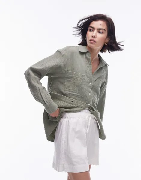 Повседневная хлопковая рубашка цвета хаки Topshop