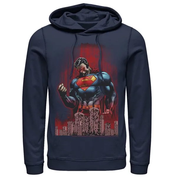 Мужская толстовка с капюшоном и плакатом комиксов Superman Power Flex Skyline Comic DC Comics, синий