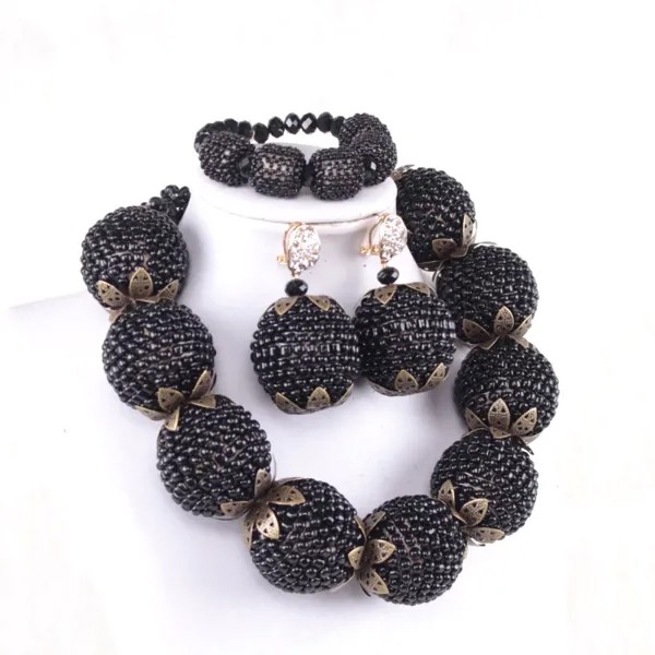 4 UJewelry, ювелирные наборы для женщин, черные бисерные серьги-шарики, браслет и ожерелье, набор, традиционные нигерийские ювелирные изделия, мода