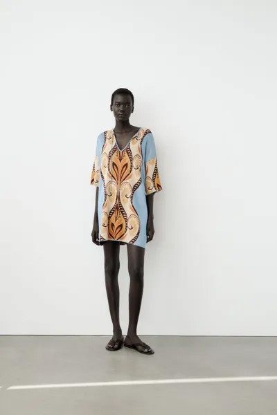 Короткое платье-туника из жаккардового трикотажа Zara, разноцветный