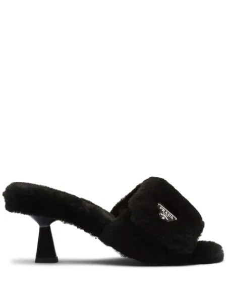 Prada мюли из овчины с логотипом, черный