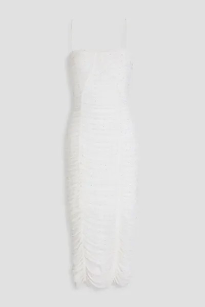 Платье миди из сетки со сборками и кристаллами Rotate Birger Christensen, слоновая кость