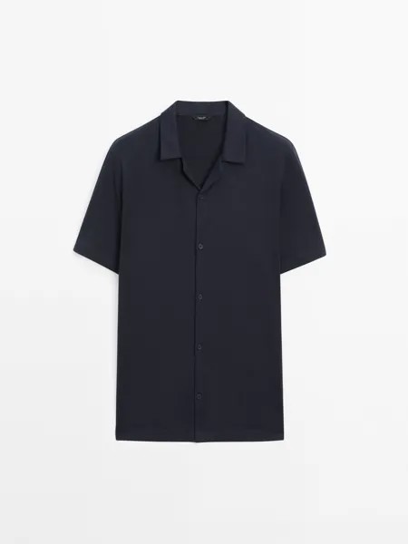Свитер-поло с короткими рукавами из 100% хлопка Massimo Dutti, синий