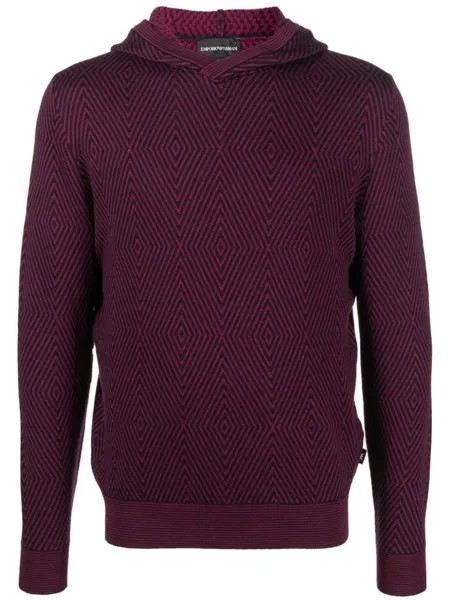 Emporio Armani джемпер с капюшоном и геометричным узором, розовый