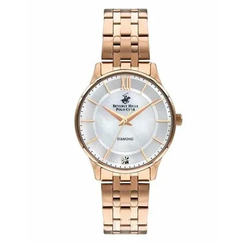 Наручные часы Beverly Hills Polo Club Американские женские часы с минеральным стеклом Beverly Hills Polo Club BP3309X.420 с гарантией, золотой, белый