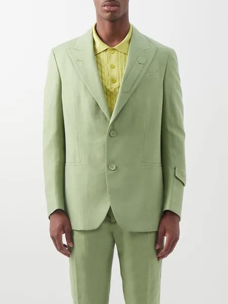 Саржевый костюмный пиджак с манжетами и карманами Fendi, зеленый