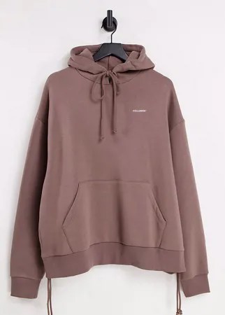 Коричневый oversized-худи с присборенной деталью на затягивающихся шнурках от комплекта COLLUSION Unisex-Коричневый цвет