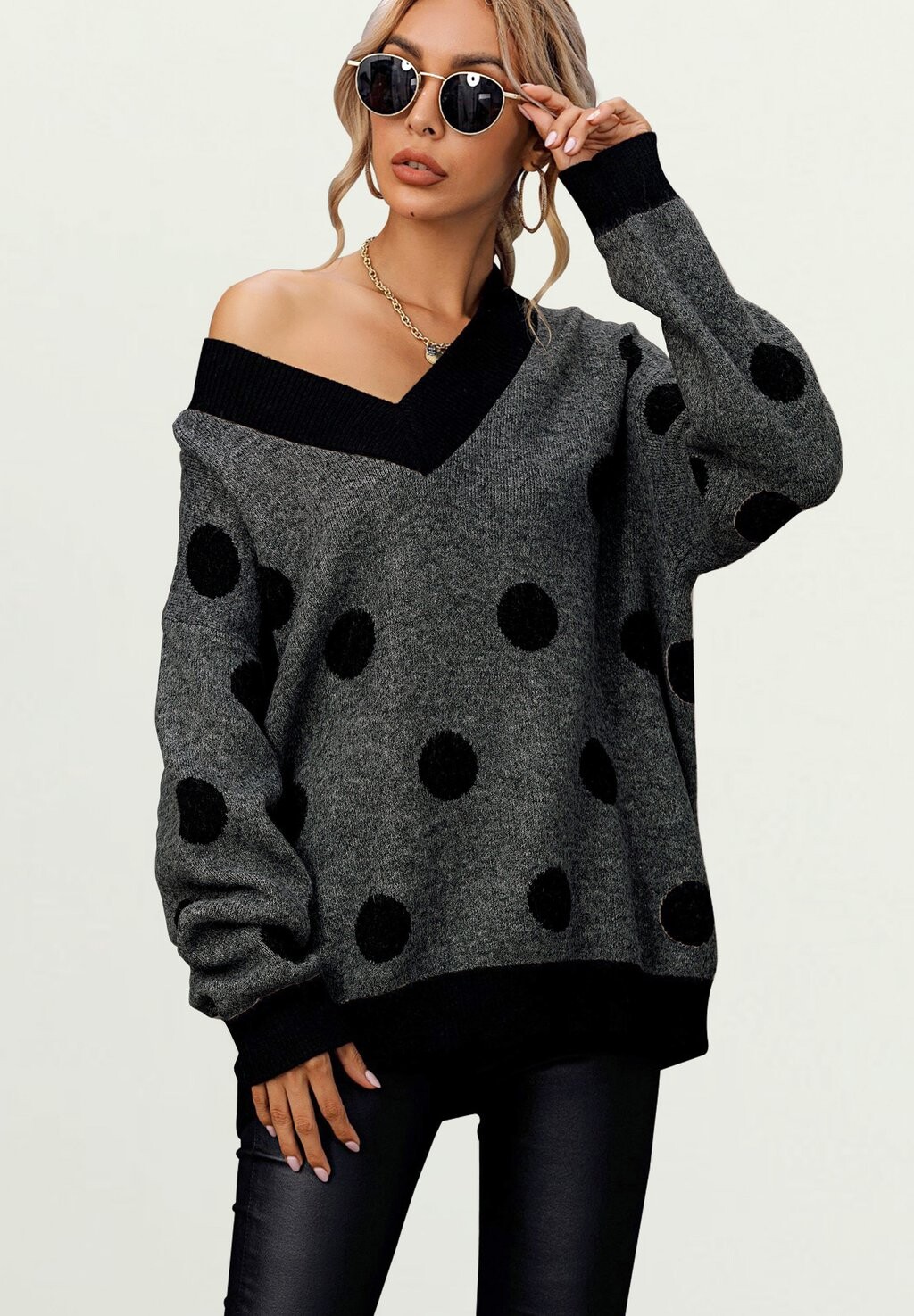 Джемпер вязаный POLKA DOT SOFT V NECK FS Collection, цвет dark grey