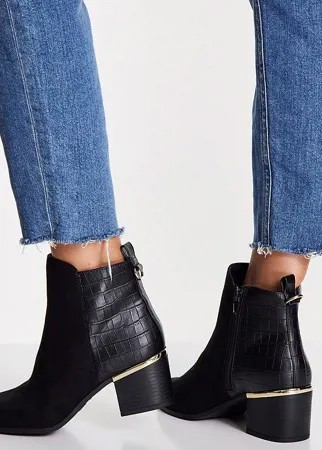 Черные ботинки для широкой стопы на блочном каблуке с металлической отделкой New Look-Черный цвет
