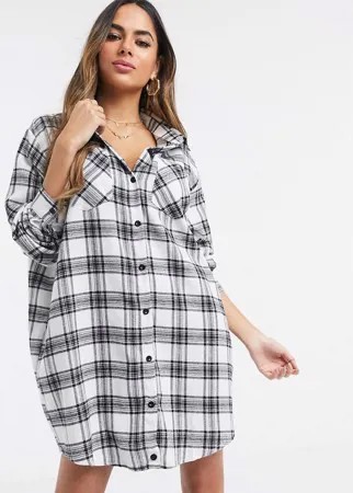 Белое свободное платье-рубашка в клетку Missguided-Мульти