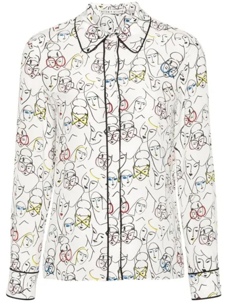 Alice + olivia шелковая рубашка с графичным принтом, белый