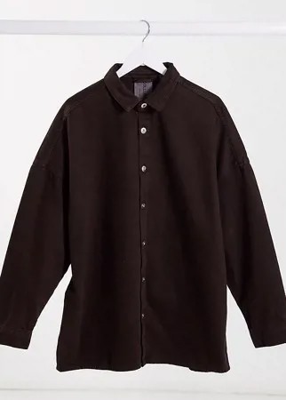 Коричневая джинсовая куртка-рубашка в стиле oversized в коричневую клетку COLLUSION-Коричневый