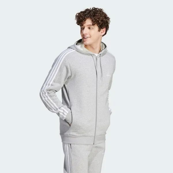 Джерси Adidas Essentials fleece 3 stripes full zip hoodie, цвет Medium Grey Heather