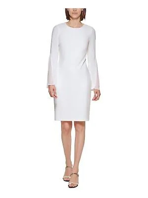 Женское белое шифоновое платье-футляр с рукавами-колокольчиками CALVIN KLEIN 6
