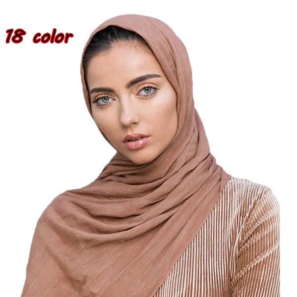 Высокое качество 100% вискоза морщинка ислам женский длинный шарф шаль хлопок морщин простой мусульманский хиджаб Малайзия обертывания повя...
