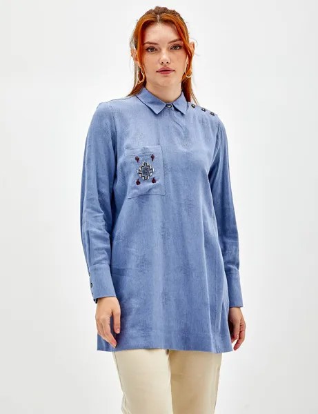 Туника с одним карманом и вышивкой Небесно-голубого цвета Kayra