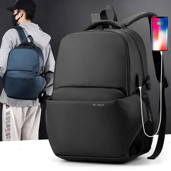 Модный мужской водонепроницаемый рюкзак, простой однотонный городской рюкзак с USB для мужчин, легкий рюкзак для ноутбука, трендовая школьная сумка