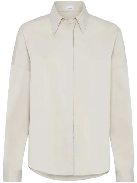 Brunello Cucinelli рубашка с декором Monili, нейтральный цвет