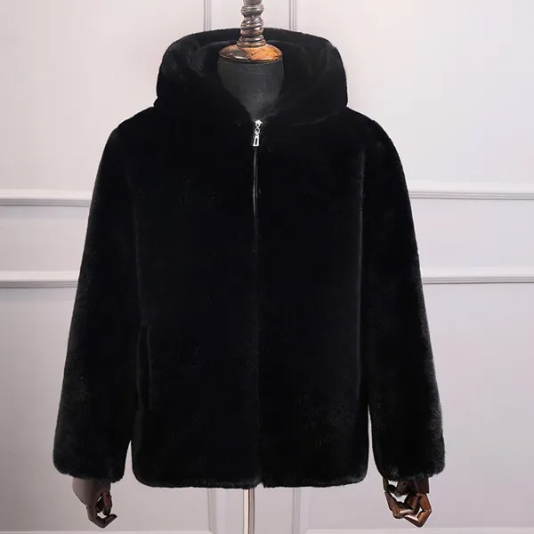 Мужское пальто на молнии, стандартная молния, искусственный мех, короткая норковая куртка с капюшоном, в повседневном и деловом стиле