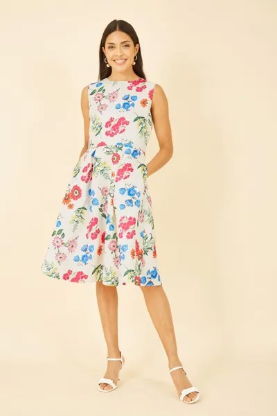 Жаккардовое платье с расклешенным низом и цветочными мотивами Yumi, белый