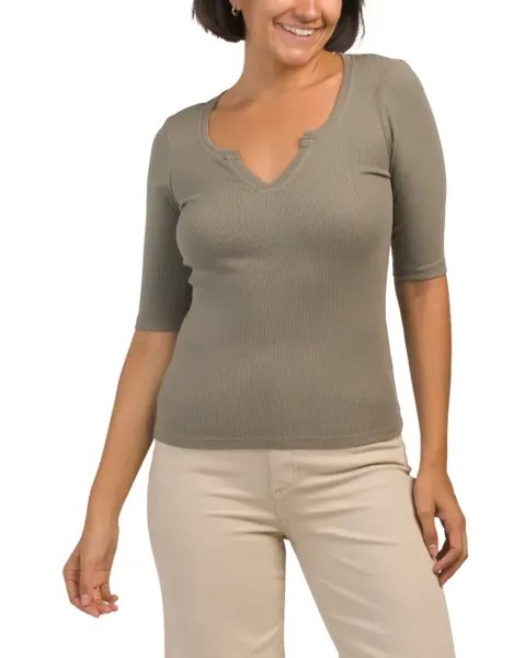 Рубчатая футболка Audrey Made In USA с разрезом по горловине Michael Stars, цвет Olive