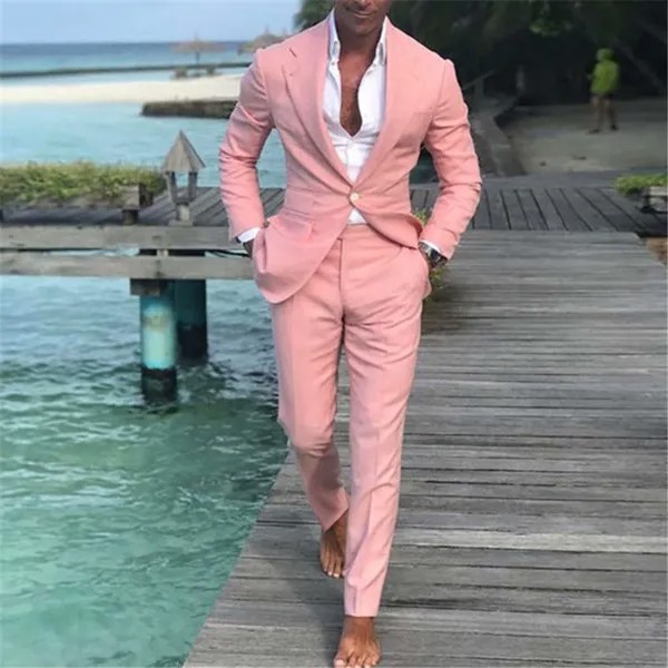 Новое поступление, мужские Розовые Костюмы 2022, облегающие Свадебные смокинги, мужской костюм из 2 предметов, деловой костюм для выпускного, ...