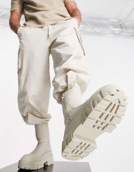Светло-бежевые высокие ботинки-челси из искусственной кожи на массивной подошве с дутым дизайном ASOS DESIGN-Светло-бежевый цвет
