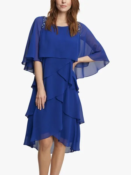 Gina Bacconi Via Многоуровневое платье с накидкой из бисера, королевский синий
