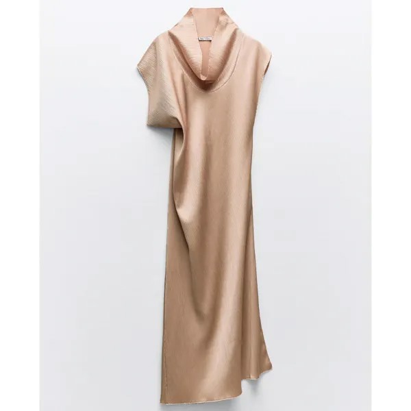 Платье Zara Pleated Midi, персиковый
