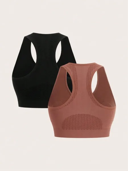 Sport Studio Спортивный бюстгальтер, однотонный, 2 шт Shein, мультиколор