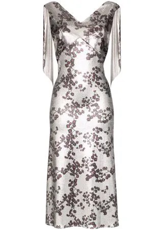 Paco Rabanne декорированное платье миди с цветочным принтом