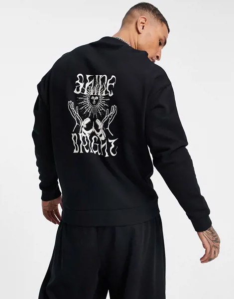 Черный oversized-свитшот с принтом мистических знаков на спине ASOS DESIGN-Черный цвет