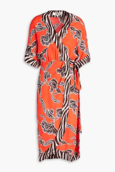 Платье миди из крепдешина с запахом Echo и цветочным принтом Diane Von Furstenberg, оранжевый