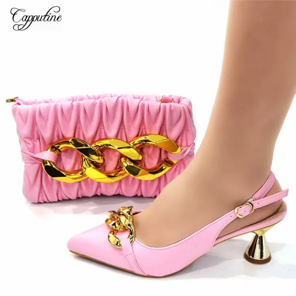 Новинка, женские Яркие модные розовые африканские дамские туфли, подходящие к сумочке, клатч, женская обувь CR785 6 см