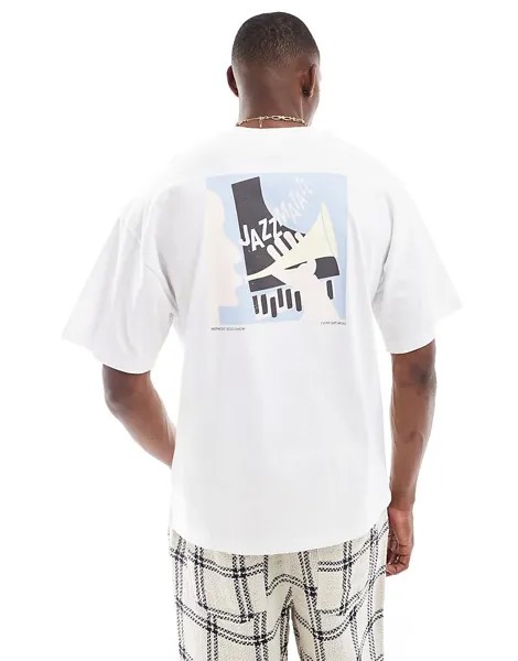 Selected Homme – White>Футболка Super oversize с джазовым принтом на спине