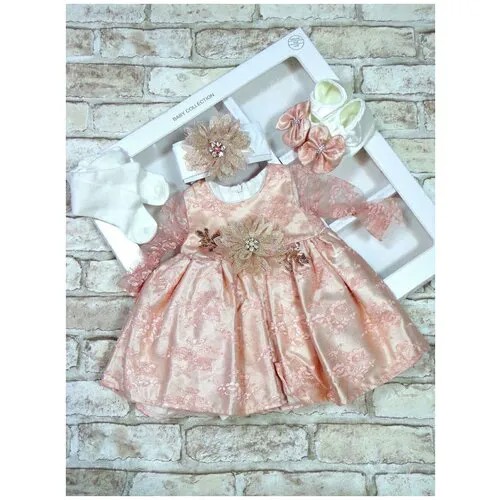 Комплект одежды   для девочек, платье и повязка и пинетки, нарядный стиль, размер 62, белый