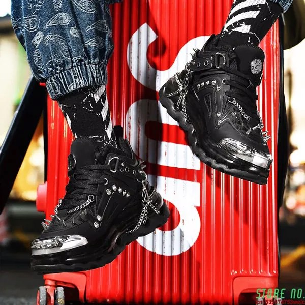Новые трендовые мужские туфли в стиле ретро туфли с заклепками панк-кроссовки модные высокие туфли с цепочкой модная мужская обувь