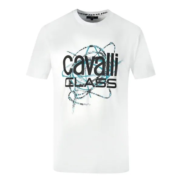 Белая футболка с логотипом Snake Skin Scribble Cavalli Class, белый