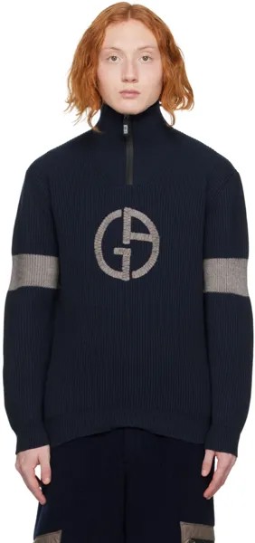 Темно-синий свитер на молнии Giorgio Armani