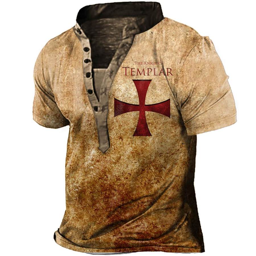 Мужская винтажная футболка Henley с принтом Knights Templar Cross