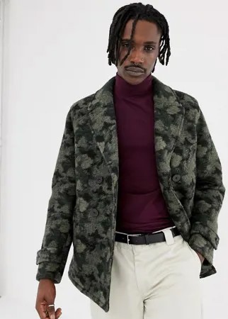Камуфляжный бушлат с добавлением шерсти ASOS DESIGN-Зеленый