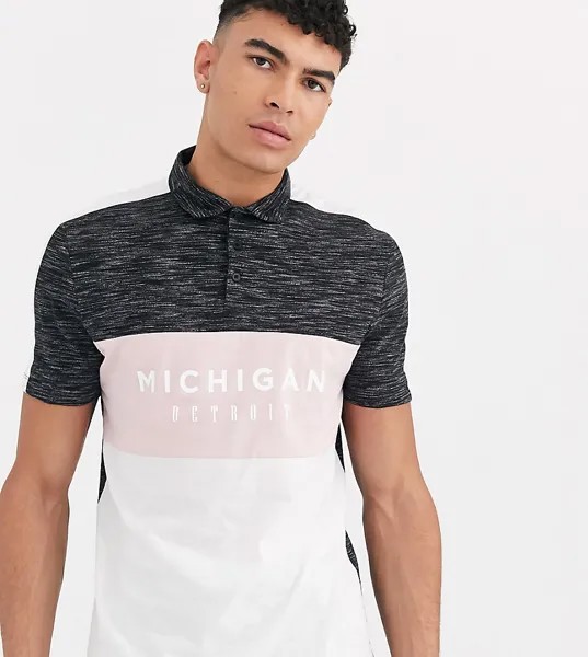 Поло колор блок с принтом ASOS DESIGN Tall-Темно-синий