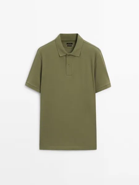 Рубашка-Поло из микротекстурированного хлопка пике Massimo Dutti, зеленый