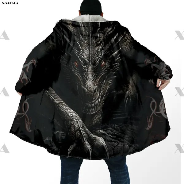 Длинное пальто с капюшоном Dragon King, толстая пуховая парка с 3D-принтом черепа смерти, хлопковые пуловеры, подгузник