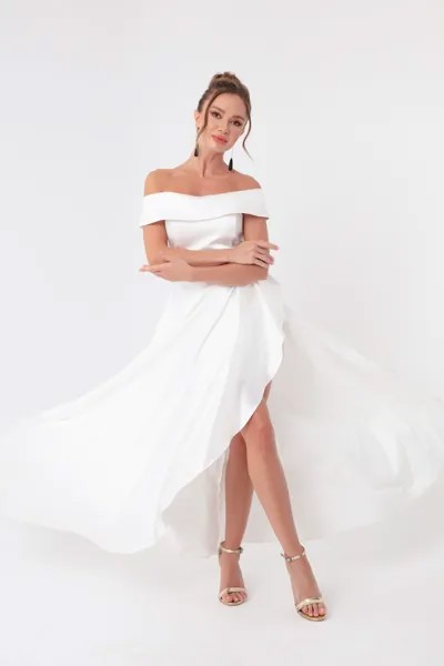 Женское белое атласное вечернее платье с вырезом лодочкой и выпускное платье Lafaba, белый